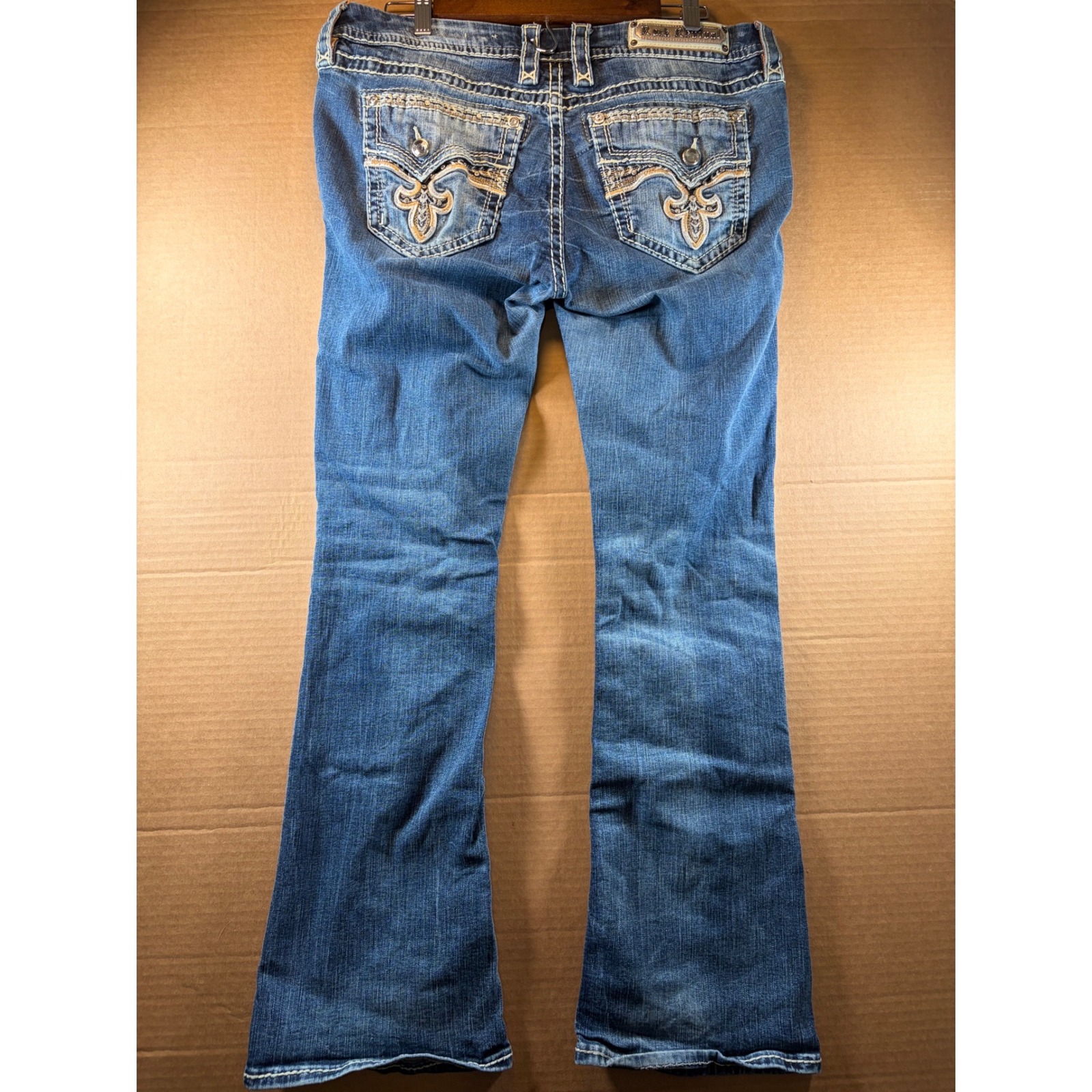 Rock Revival Yui Boot Jeans Womens Size 33 Blue Flap Pocket Stretch Denim
